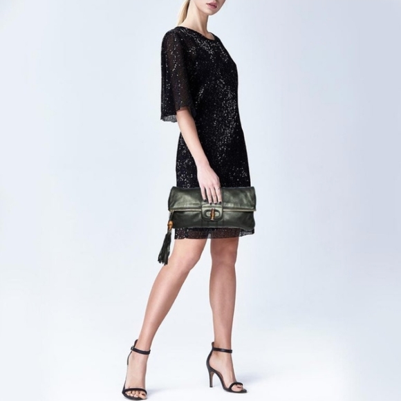 Gucci Leather Bamboo Tassel Lucy Folded Clutch w/ gorgeous silk Gucci duster-blk - Picture 1 of 12